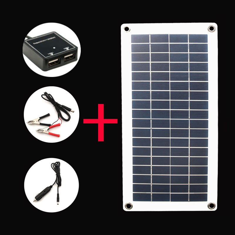 10 W 12 V Solar Panel Car Battery Charger Dual 5V USB 18V 12V Solar Cell Charger Controller for Outdoor Camping LED Light: Dual USB combo
