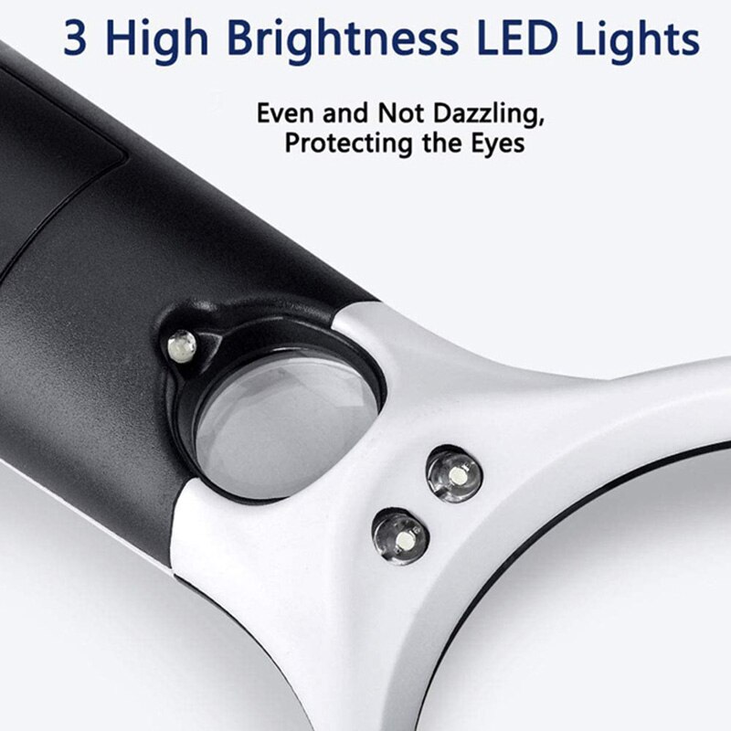 3X 45X Illuminated Magnifier Handheld Reading Magnifying Glass Loupe Magnifier Duel Lens With 3 LED Light Jewelry Repair Tool