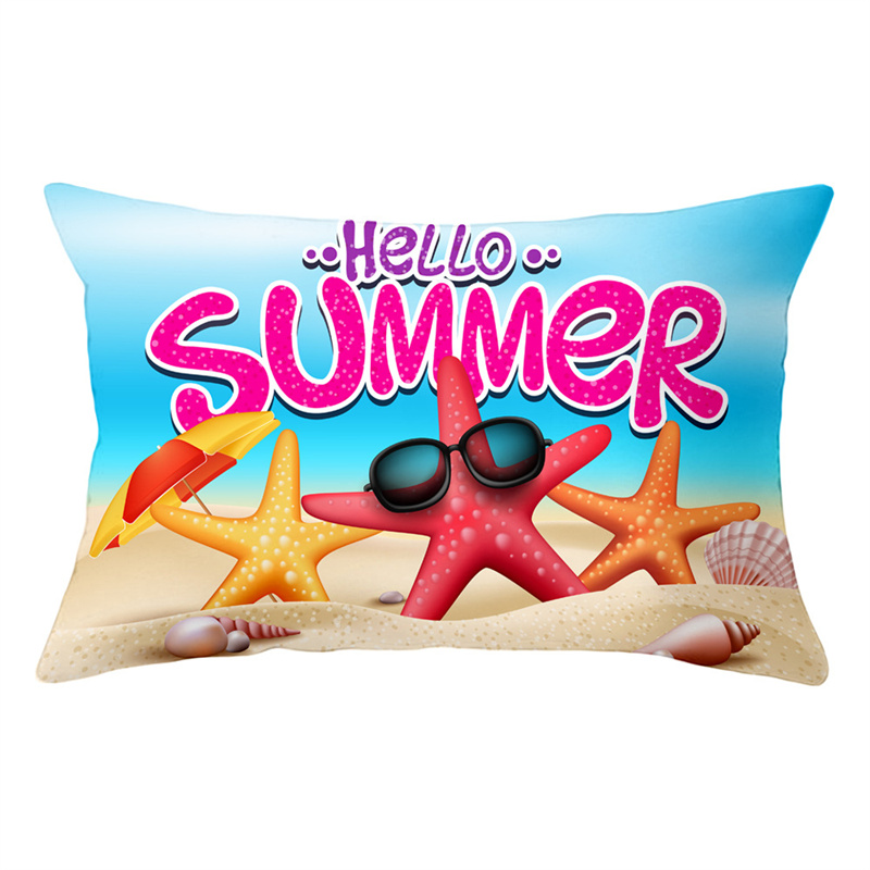 Summer Beach Pillow Case Starfish Sea Snail Shell Cushion Cover Sofa Home Decoration Landscape Polyester
