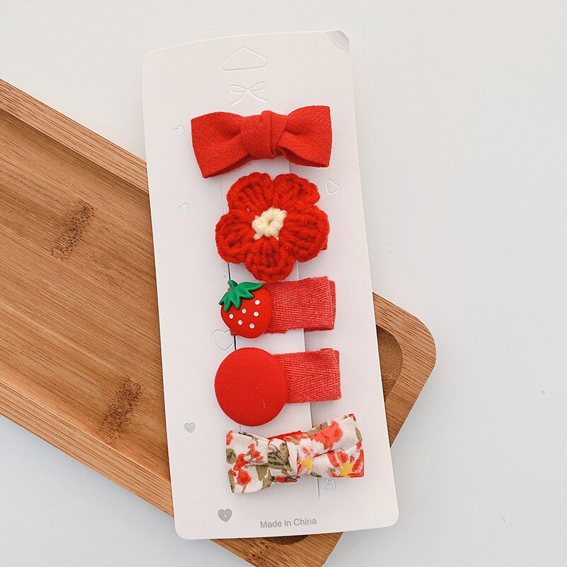 5 pçs bonito arco flor doce crianças hairpins kint woolen artesanal barrettes clipe de cabelo arcos para o bebê conjunto menina: 5pcs red