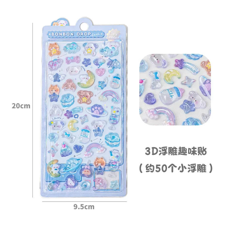 Pegatina de animales de dibujos animados para decoración DIY, álbum de recortes, diario, relieve 3D, estéreo, bonito adhesivo de papelería, guitarra, portátil, pegatina para uñas: Rojo coral