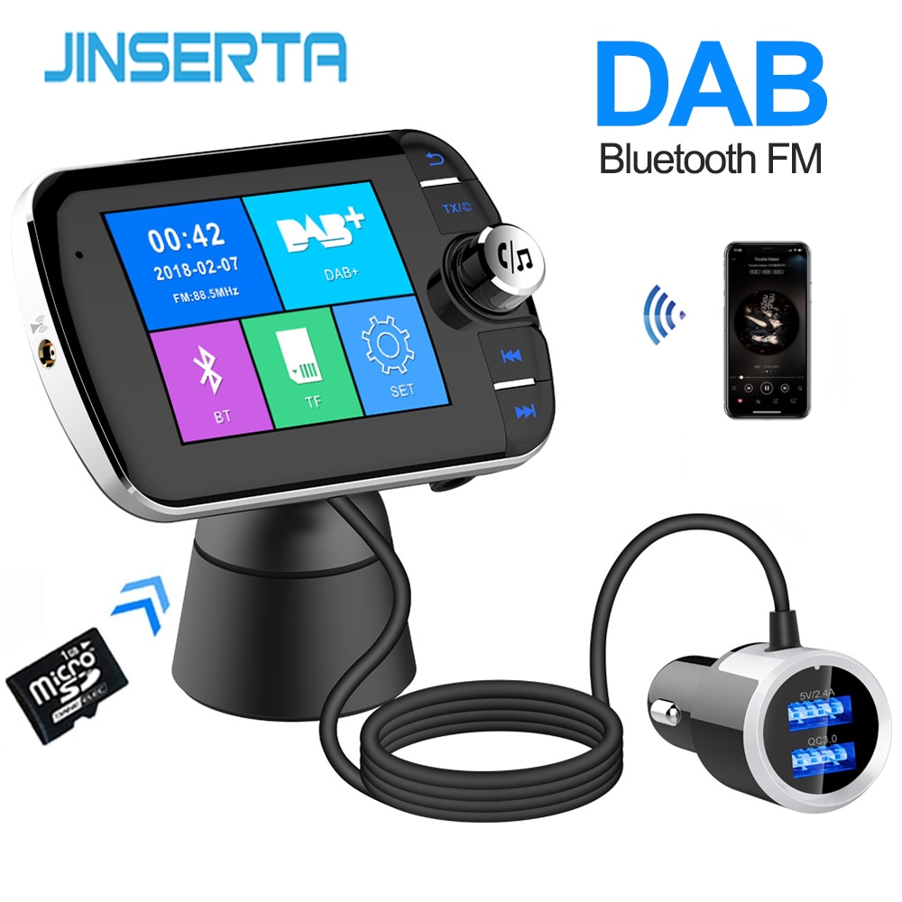 JINSERTA DAB Digital Radio Receiver FM Tuner Radio Car Bluetooth 4.2 Transmitter Adapter FM DAV/DAB Tuner Broadcasting