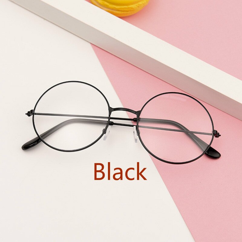 Vintage Retro Metal Frame Clear Lens women Glasses Nerd Geek Eyewear Eyeglasses Black Oversized Round Circle Eye Glasses: black