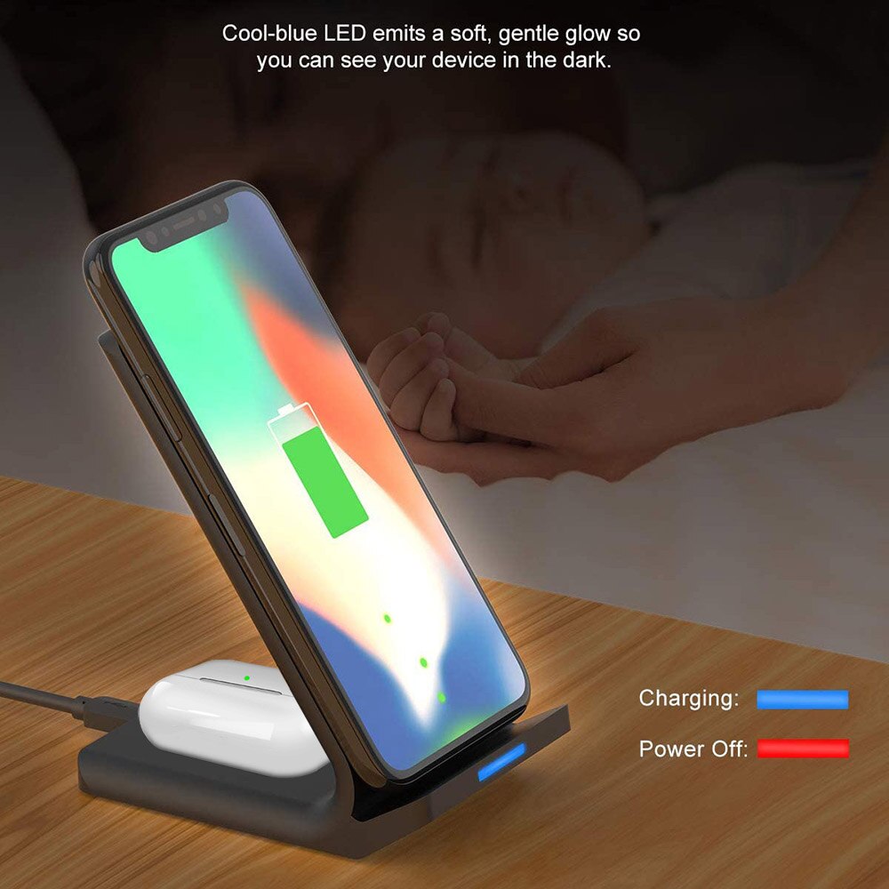 FDGAO 15W Fast Charge Qi Wireless Charger For iPhone 11 X XS XR 8 Plus Airpods Pro Samsung S20 S10 Buds Phone Charger Dock Stand