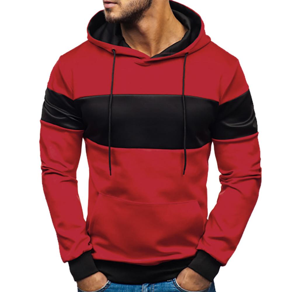 Pocket Patchwork Hooded Cardigan for Men Slim Fit Hoodie Coat Men Casual Long Sleeve Sweatshirts Male Jackets #0102: XXL / Red