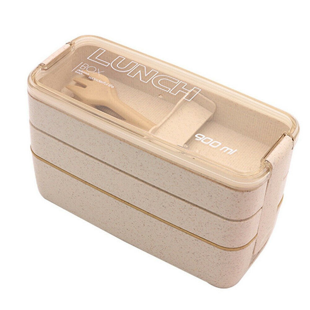 Good Healthy Portable Student Lunch Box Compartment Office Worker 3-layer Heating Lunch Box Container: Beige