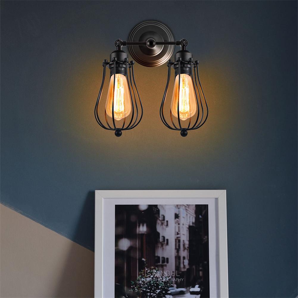 Industriële Vintage Stijl LED Dubbele Wandlamp Kooi Verstelbare Ijzeren Muur Licht Lampenkap Voor Slaapkamer Gangpad Licht Trap