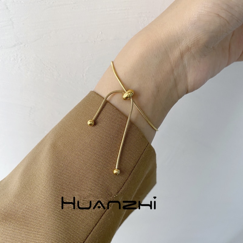 Huanzhi Goud Kleur Chain Minimalistische Verstelbare Snake Bone Koord Armband Voor Vrouwen Sieraden