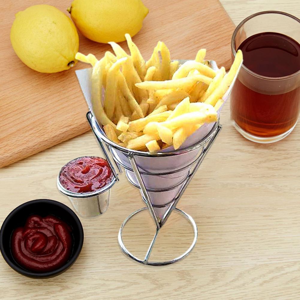 Französisch Frites Stehen Mit Soße-Trichter einstellen Rost-nachweisen Metall Chip Tasse Halfter Gebratenes Huhn Anzeige Gestell Korb Party Küche Versorgung