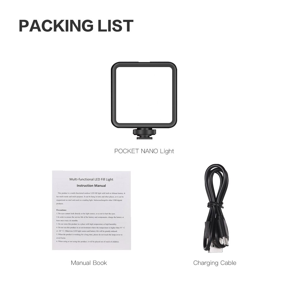 Mini luzes de vídeo led nano 42 de bolso, 6000k com bateria embutida para fotógrafo, estúdio, vlogging