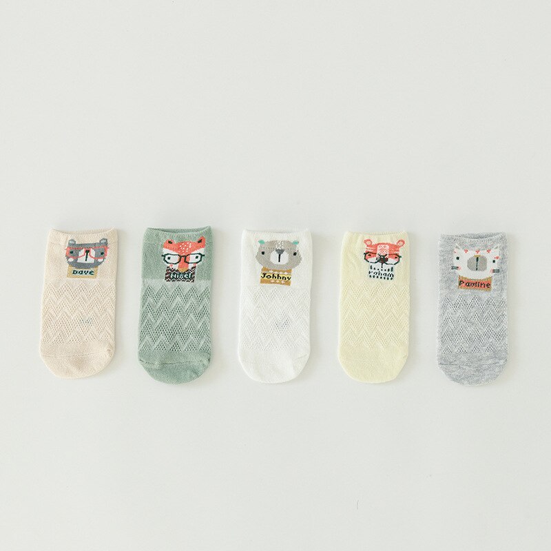 5Paare/viel Kinder&#39;s Socken Herbst Baumwolle Socken Mädchen 0-3Y Baby Karikatur Gittergewebe Socken Kinder Junge atmungsaktiv Socken umhauen Socke: 2 / 6-12Monate