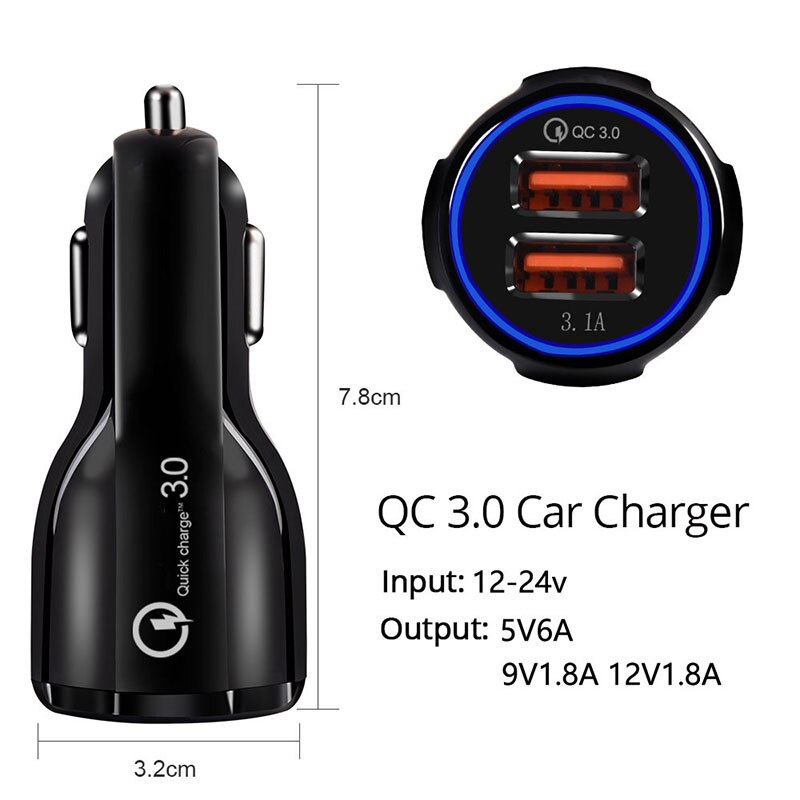 5v 3.1a qc3.0 dual usb autolaturi 2 porttia pikalataus 30w 12v-24v yleisvirtalähde iphone samsung xiaomi huawei