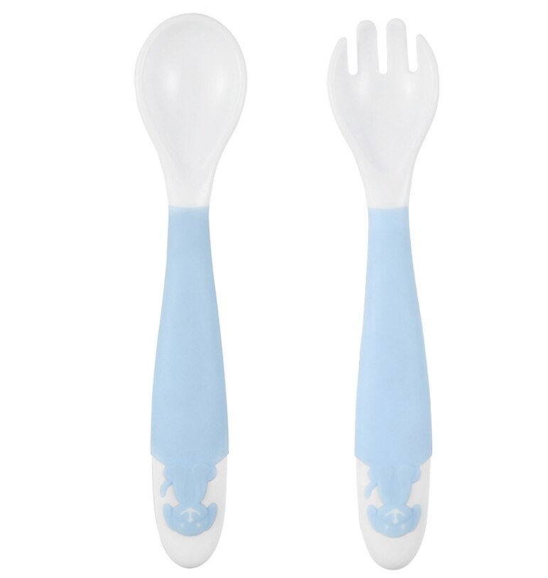 Baby Kids Natural Bamboo Fiber Toddler Children Plates Bowls Cute Animal Baby Infant Portable Cartoon Feeding Dishes Tableware: Twist spoon blue
