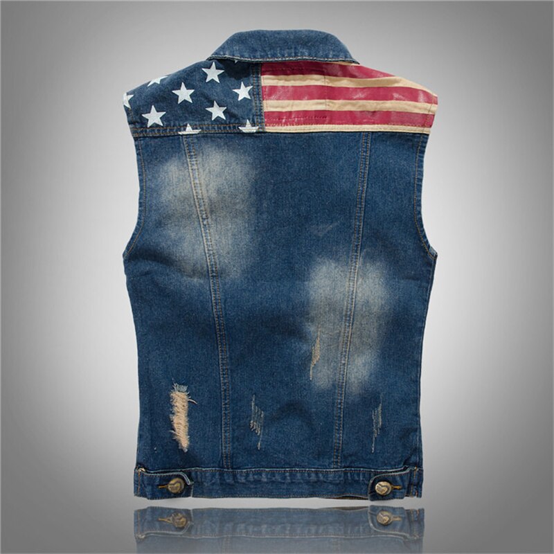 Forår efterår denimvest herre ærmeløs cowboy vest højkvalitets jean frakke revet slim fit afslappet bomuldsjakke til mænd