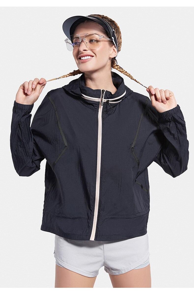 Stil udendørs kvinders sport frakke gå vindtæt stretch jakke vind skjold tøj kvinde: M / Sort