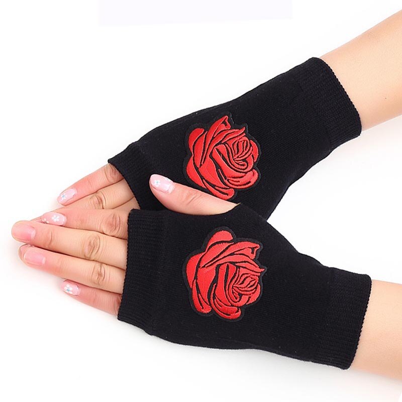 Piękne zwierzęta kreskówkowe wzór kwiatowy zimowe nitowe rękawiczki damskie ciepłe dzianinowe diamenty cekiny fajne rękawiczki bez palców: 7