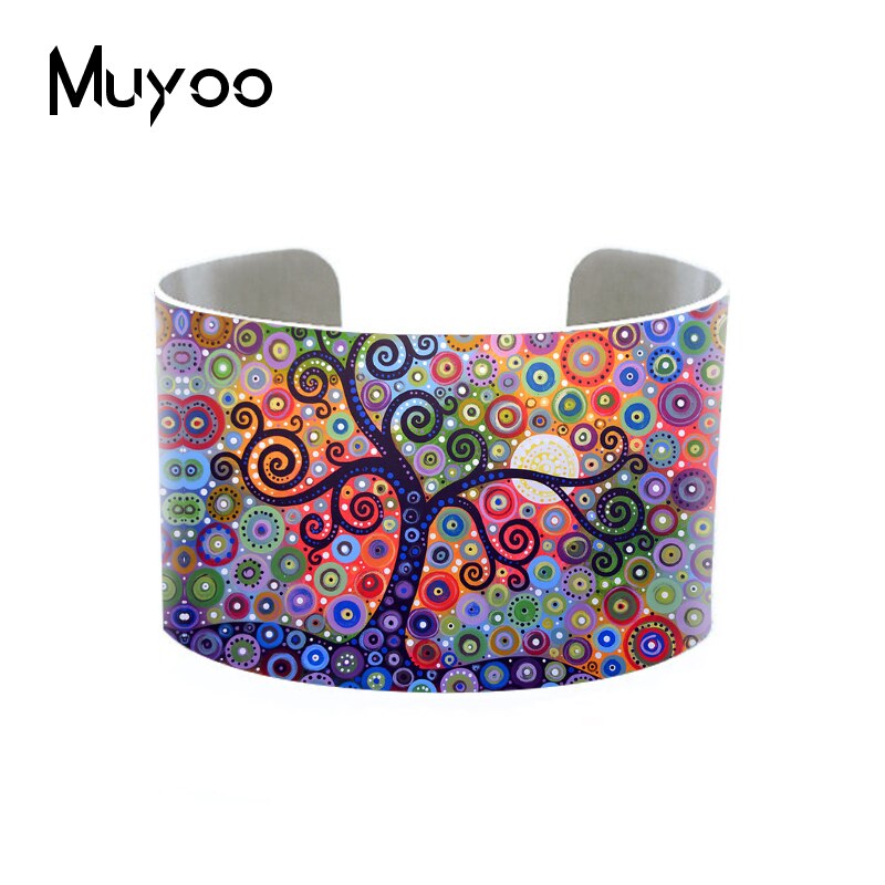 Original Abstract Landscape Painting Handmade Aluminum Cuff Vintage Tree Art Oil Painting Adjustable Bangles Cuff: 8