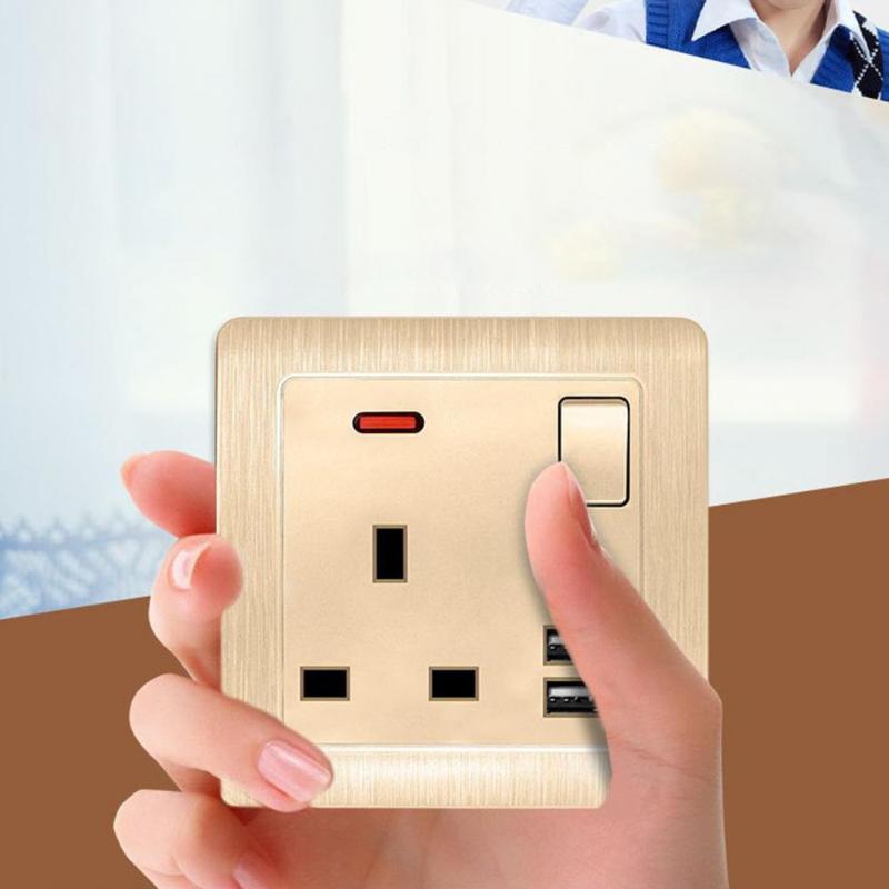 UK Wall Electrical Socket Three-hole Dual USB 3.1A 2 Gang 13A 2-Colors with Switching Power Supply