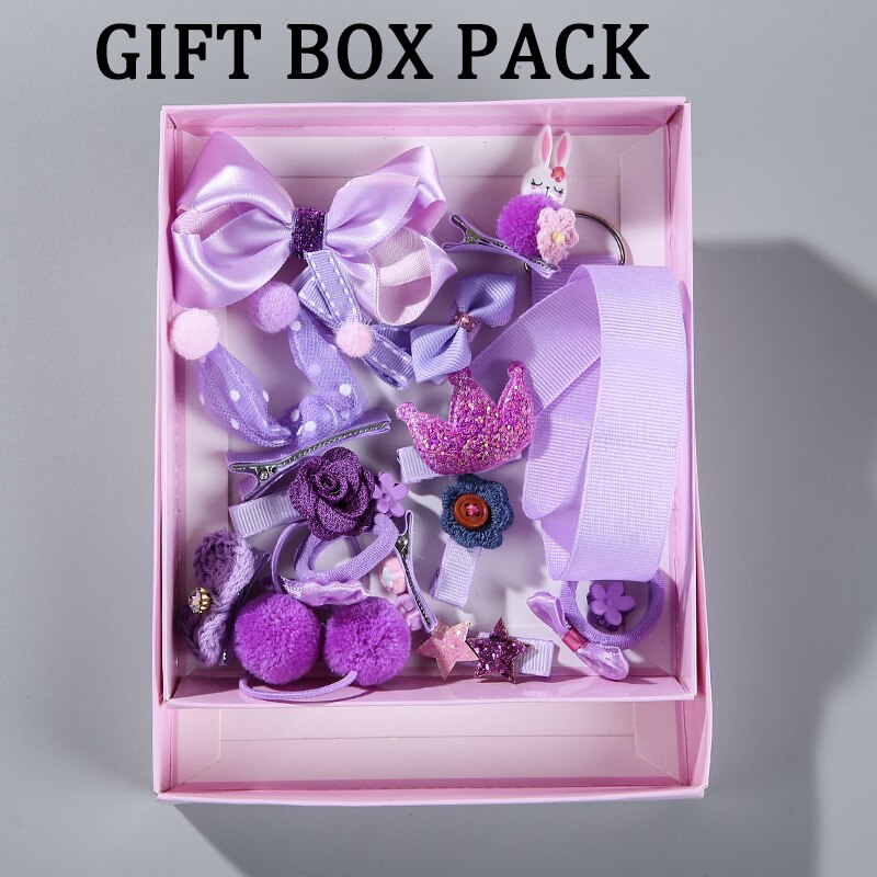 18 stuks/doos baby haaraccessoires set kinderen schattige stoffen strik bloem haarspelden haarspeldjes haarclips meisjes hoofdtooi: Paarse doos