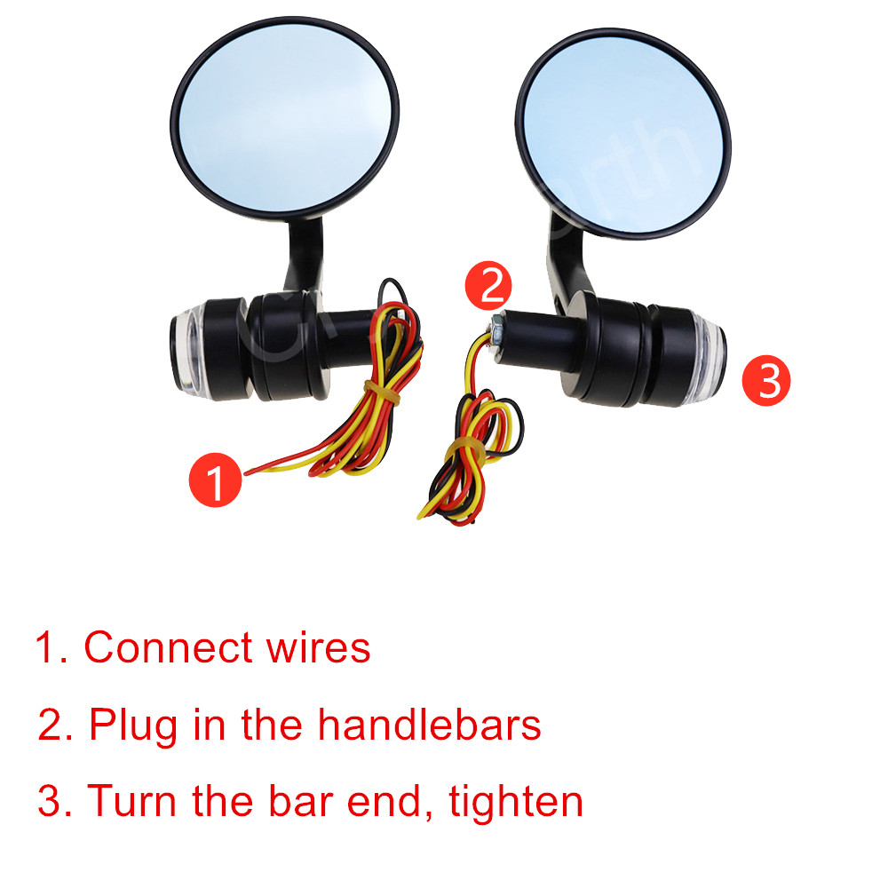 7/8" 22mm Universal Round Motorcycle Rear View Mirrors Handle Bar End Side Mirrors With LED Turn Signals Black Cafe Racer Mirror