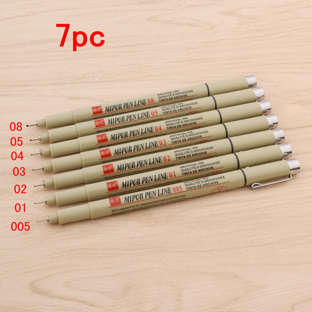 12pc Micron Neelde Soft Brush Drawing Pen Pigment 005 01 02 03 04 05 08 Brush fine point Markers pen Drawing Painting Stationery: 7pc pen