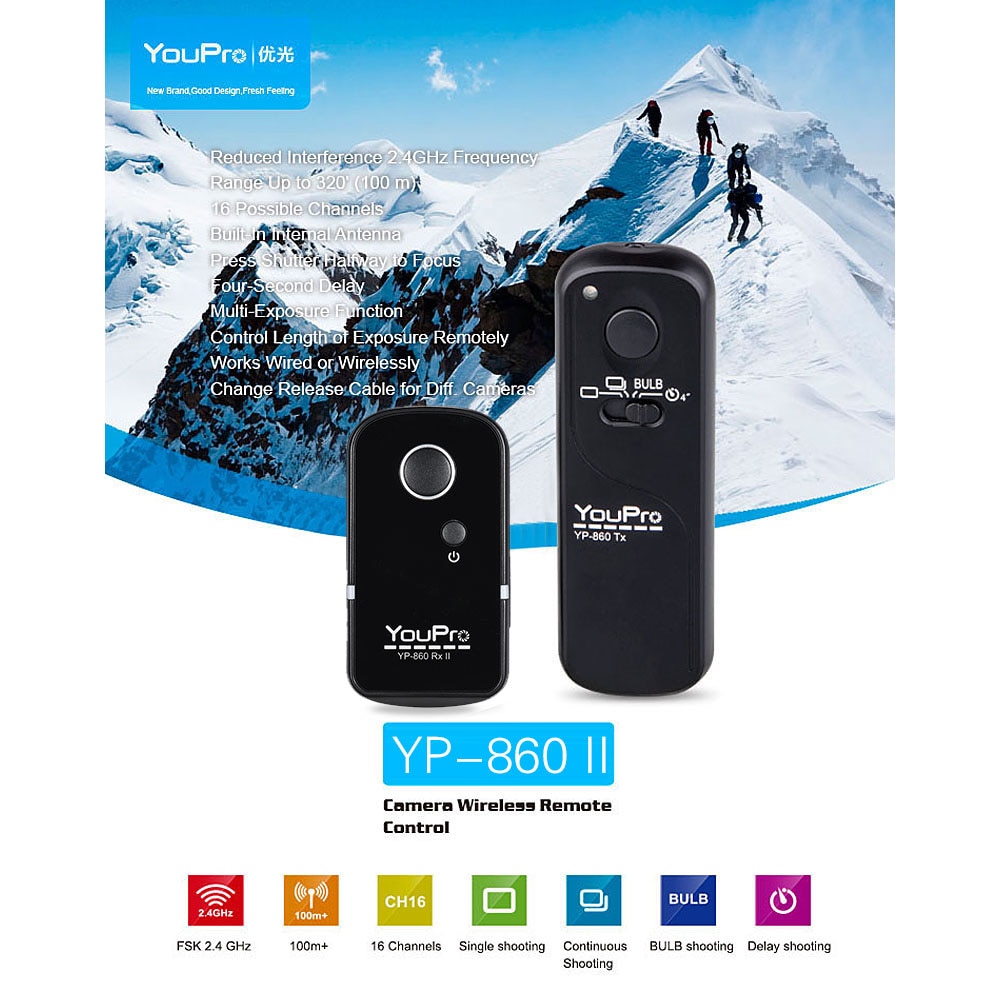 YouPro YP-860 DC2 2.4G télécommande sans fil déclencheur émetteur récepteur 16 canaux pour Nikon D750 D7100 DSLR caméra