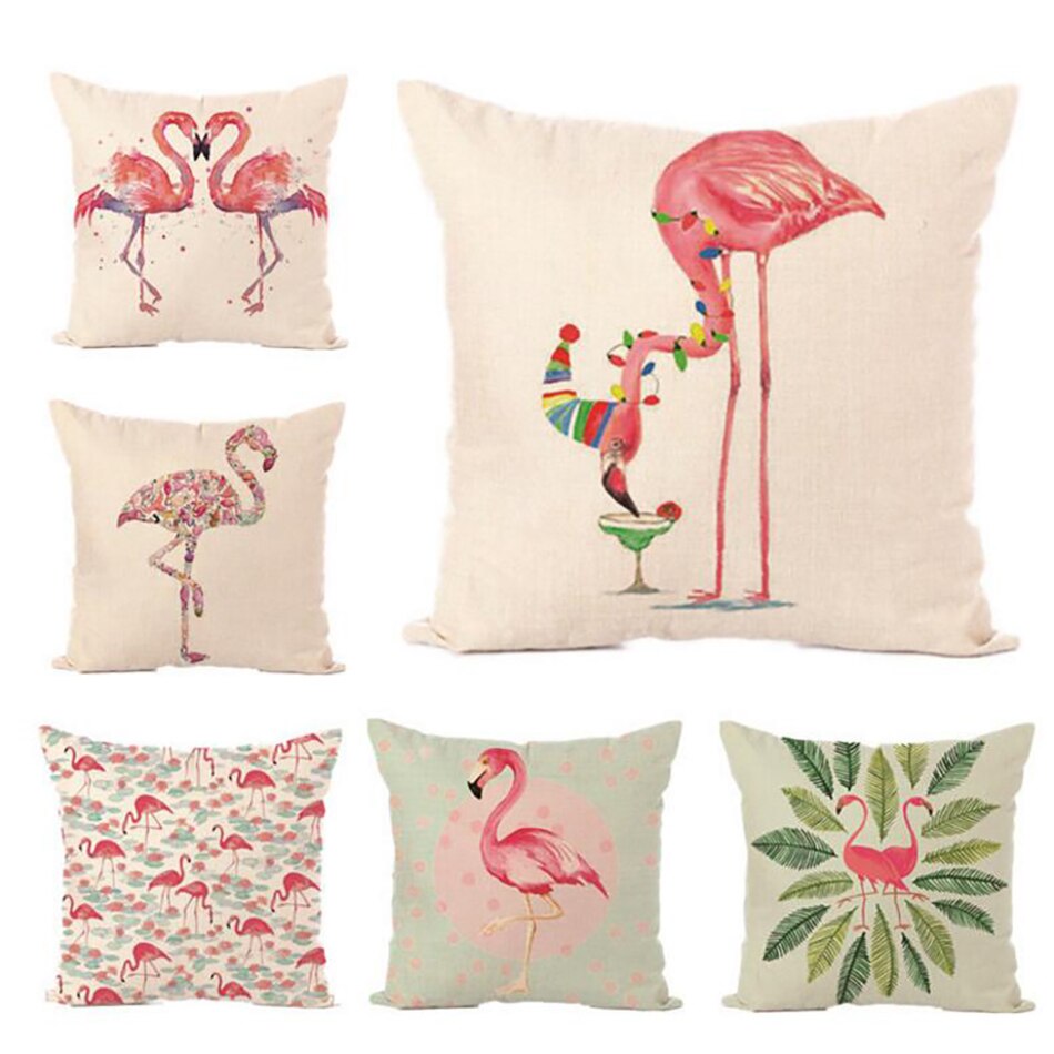 Flamingo serie pute uten indre tegneserie søt rosa europeisk stil linmateriale dekorativt sete bilstol