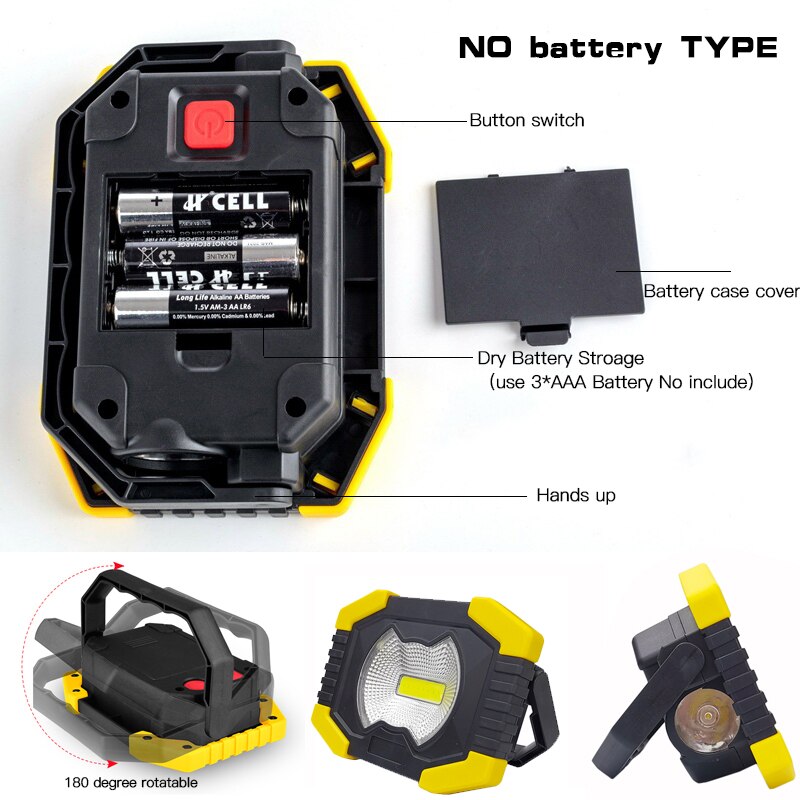 100W Led Work Light 180 Degrees Adjustable Lanterns Built-in Battery Spotlight Rechargeable Solar energy Lamp Outdoor Camping