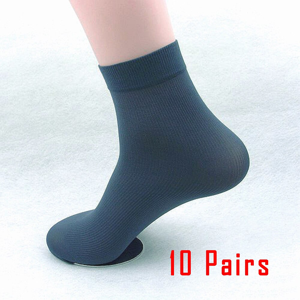 10 par sorte mænds sokker vinter forretning silkeagtige bambusfibersokker afslappet ultra-tynde elastiske mandlige seje sokker