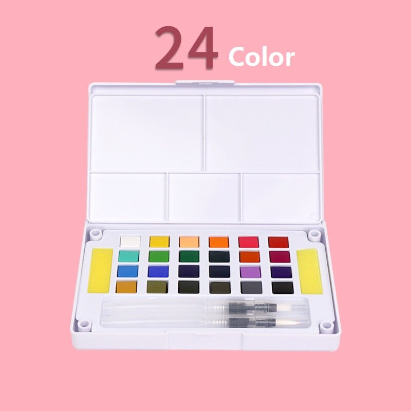 Geheugen 16/24/48 Kleuren Draagbare Reizen Solid Pigment Aquarel Verf Set Met Water Kleur Borstel Pen Voor Schilderen Art levert: 24 Color SET