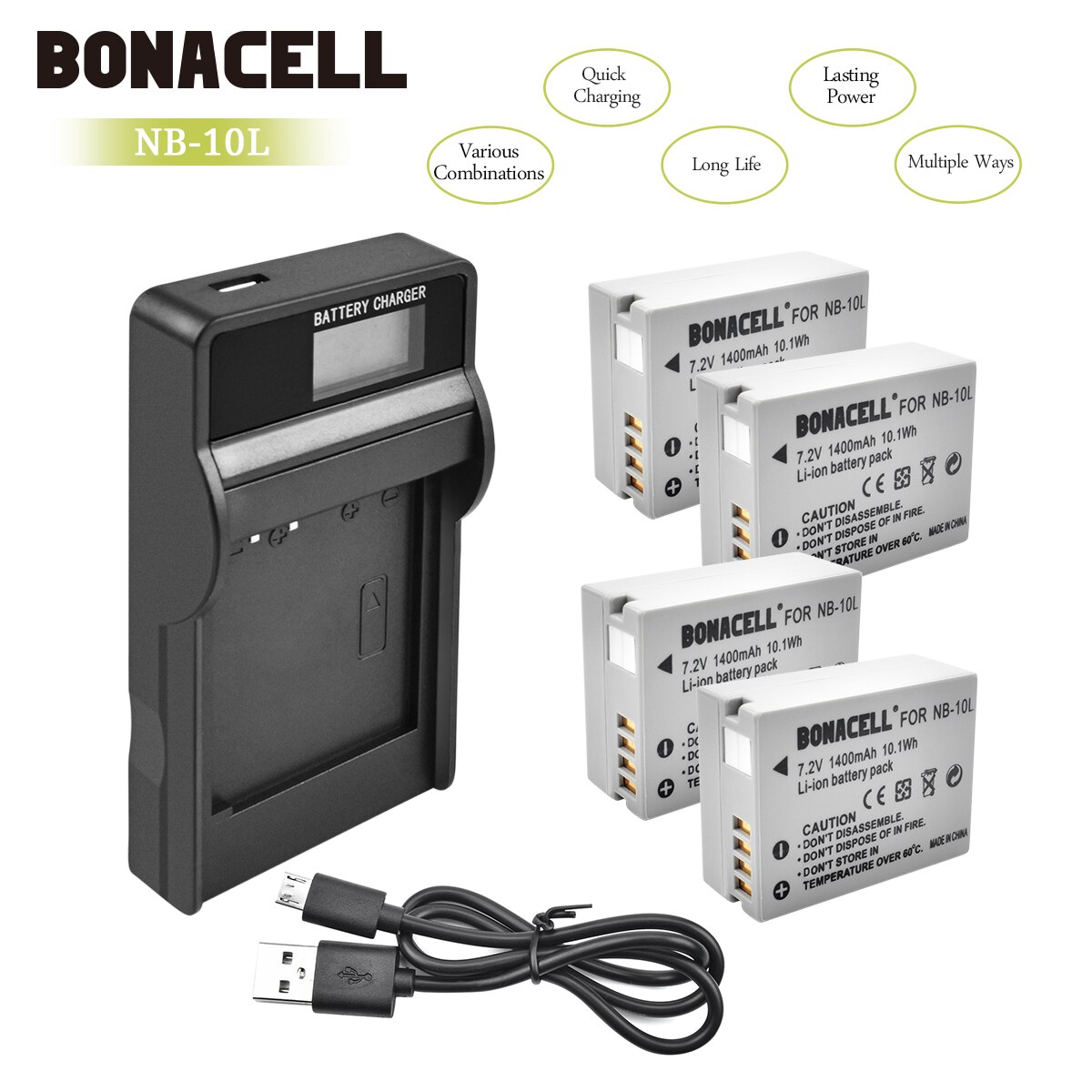 Alimentation Photo Nomade Lot 2 Batteries NB-10L Chargeur Double USB Pour Canon G1X G15 G16 SX40HS SX50HS SX60HS - DuraPro Accessoire Photo Canon