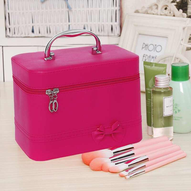 Cosmetic Bag Portable Large Capacity Manicure Beauty Storage Box Cosmetic Case Waterproof Lovely The MakeUp Bag: Purple  / L.  23cm-21cm-17cm