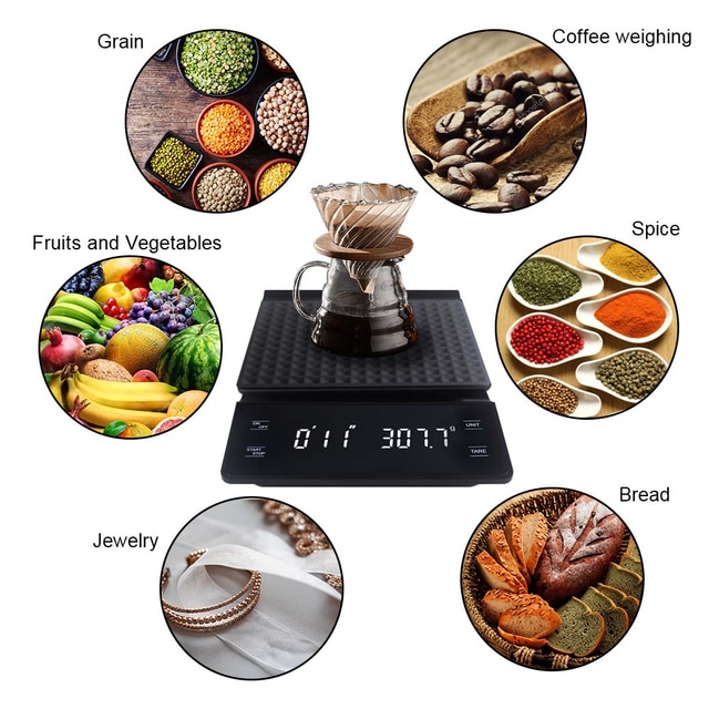 Electronic Coffee Scale Hand Versatile Bar Electronic Scale Gram Scale with Timer 3KG Kitchen Scale LED Display Food Scale