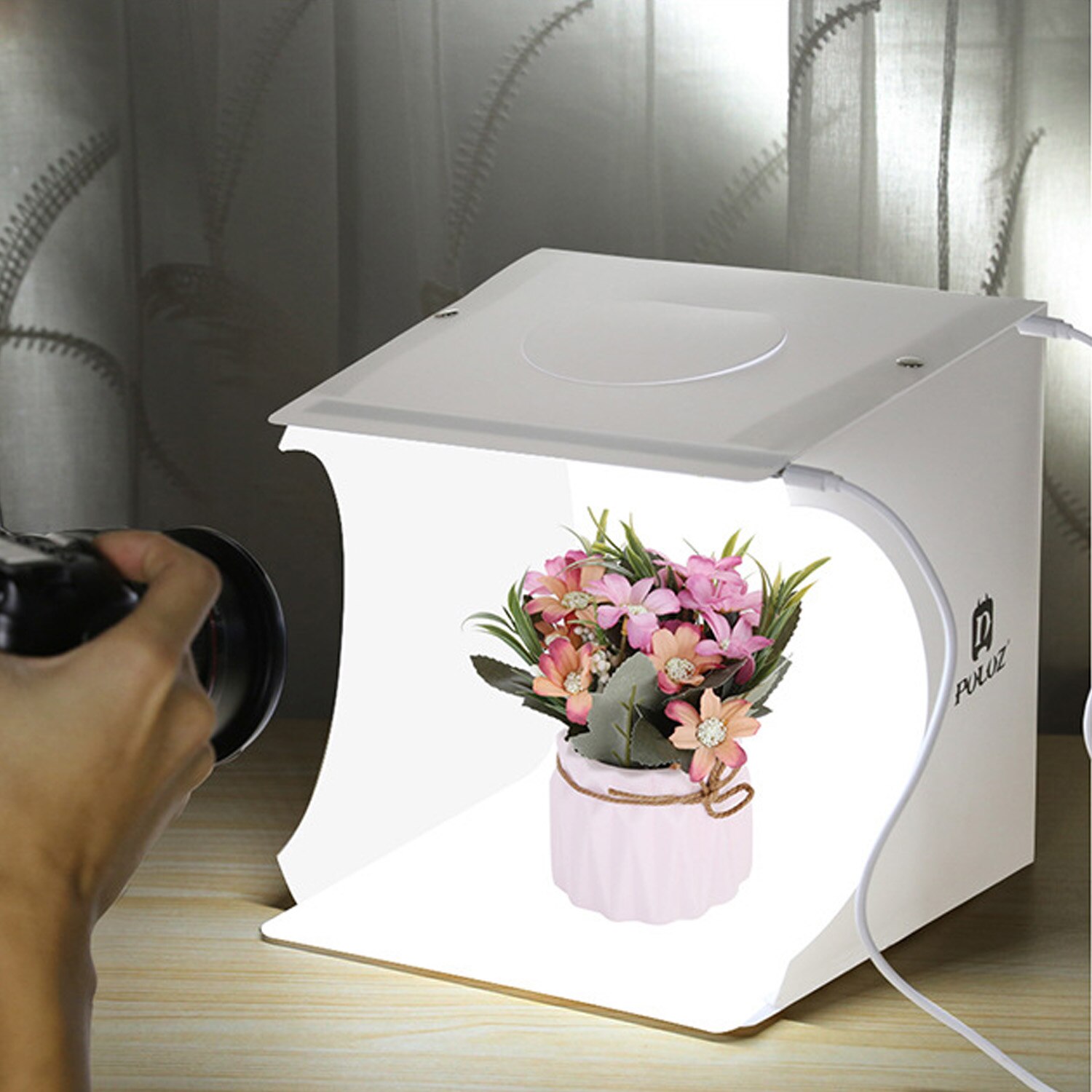 Gosear 20x20 cm portátil plegable LED foto estudio fotografía caja de luz tienda Softbox caja suave con Cable USB telones de fondo