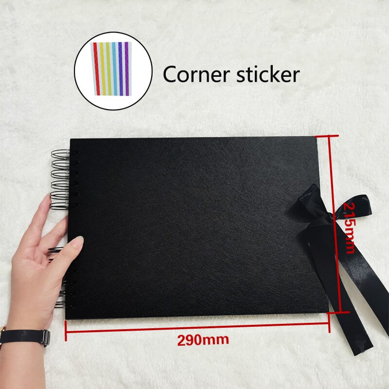 Álbumes de fotos 80 páginas negras, libros de memoria A4, papel para manualidades DIY, imagen para álbum de recortes, 12 marcadores, bolígrafos para boda, cumpleaños, para niños: Black