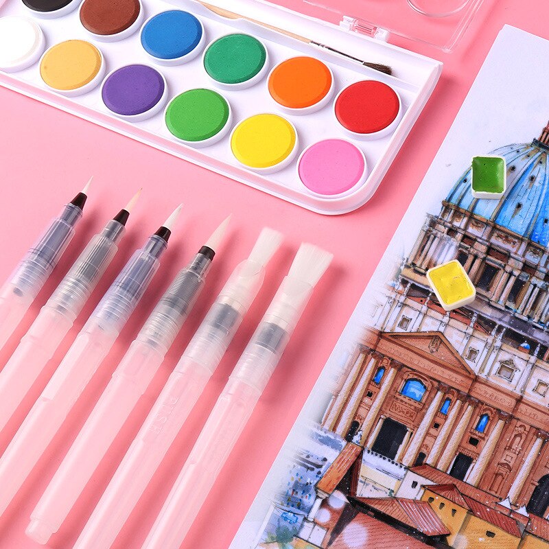 Tinta recarregável escova de tinta água tinta caneta cor da água cabeça macia caligrafia desenho pintura ilustração caneta marcador