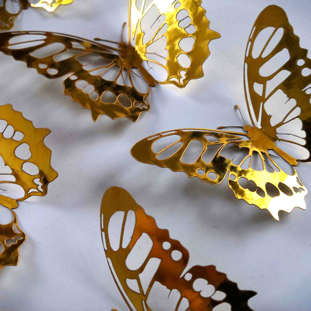 Autocollants muraux 3D ajouré papillon | 12 pièces, accessoires de décoration de maison, miroir décoratif argenté de stéréo: Bleu