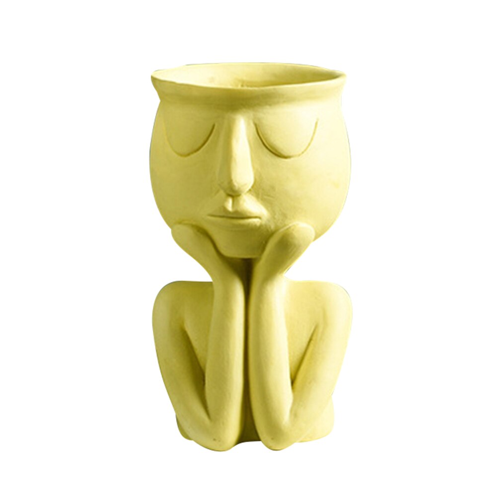Nordisk minimalistisk keramisk abstrakt vase tænk ansigt display værelse dekorativ figue håndværk hovedform vase: Gul