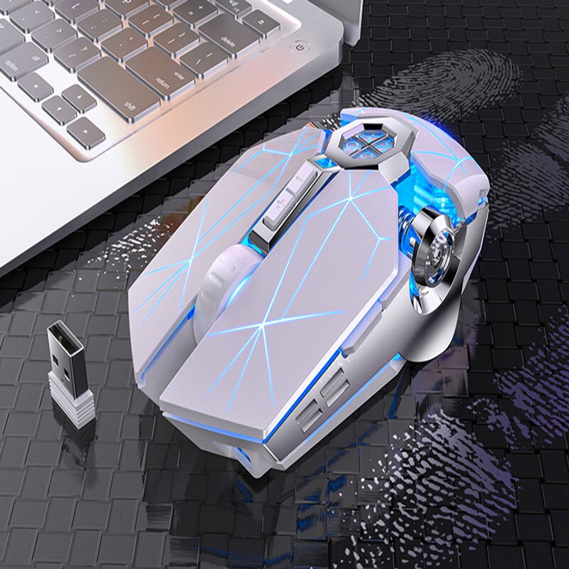 Wireless Gaming Mouse LED Backlit Rechargeable Mouse Silent Ergonomic Optical Mouse 2.4G USB 1600Dpi For Gaming Laptop: White