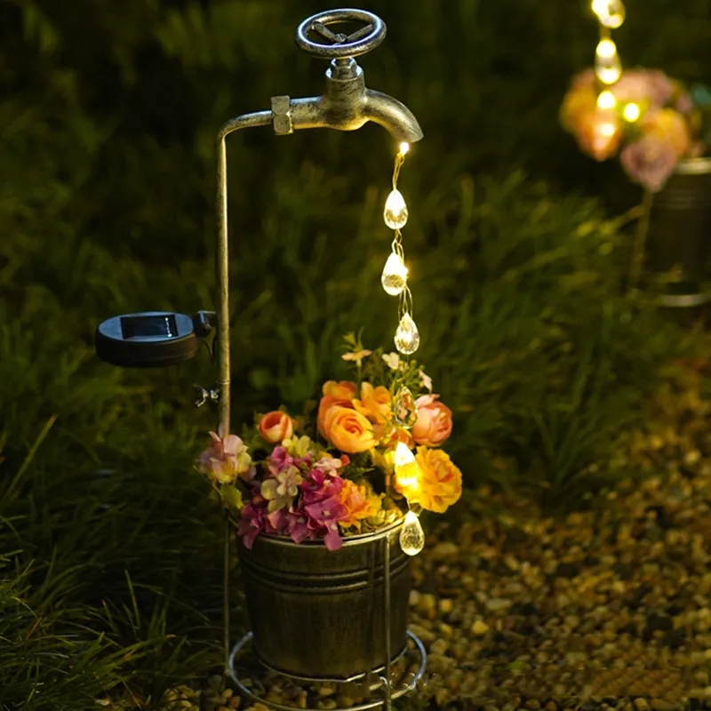 Solar- Wasserhahn Lichter LED Eisen Pflanzer Laterne wasserdicht Hof draussen Garten Dekoration draussen Landschaft Absperr hahn Lampe