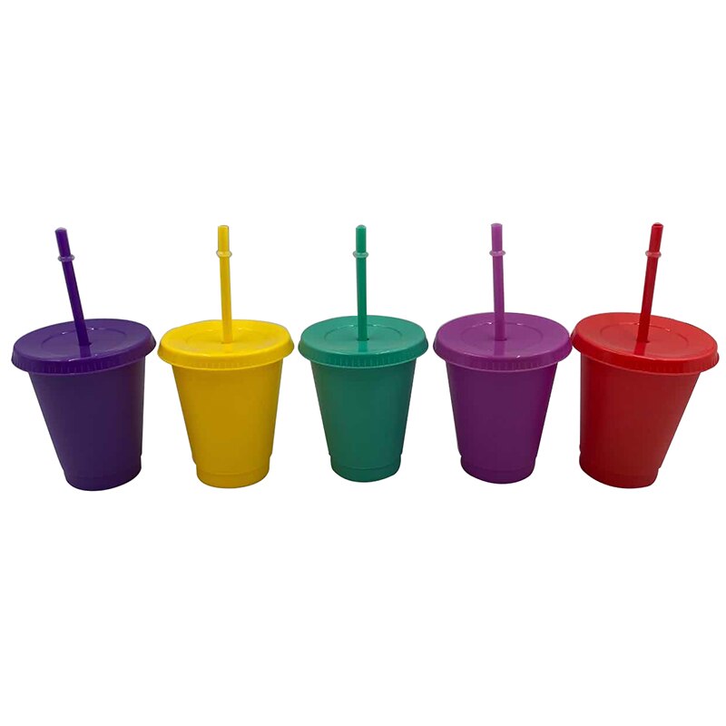 FIEKEICC Kleur veranderende bekers met deksels en rietjes, 10 stuks 12 oz plastic bekers herbruikbare beker met deksel en rietje, heldere ijskoude drinkbeker voor volwassenen, kinderen, vrouwen, zomer