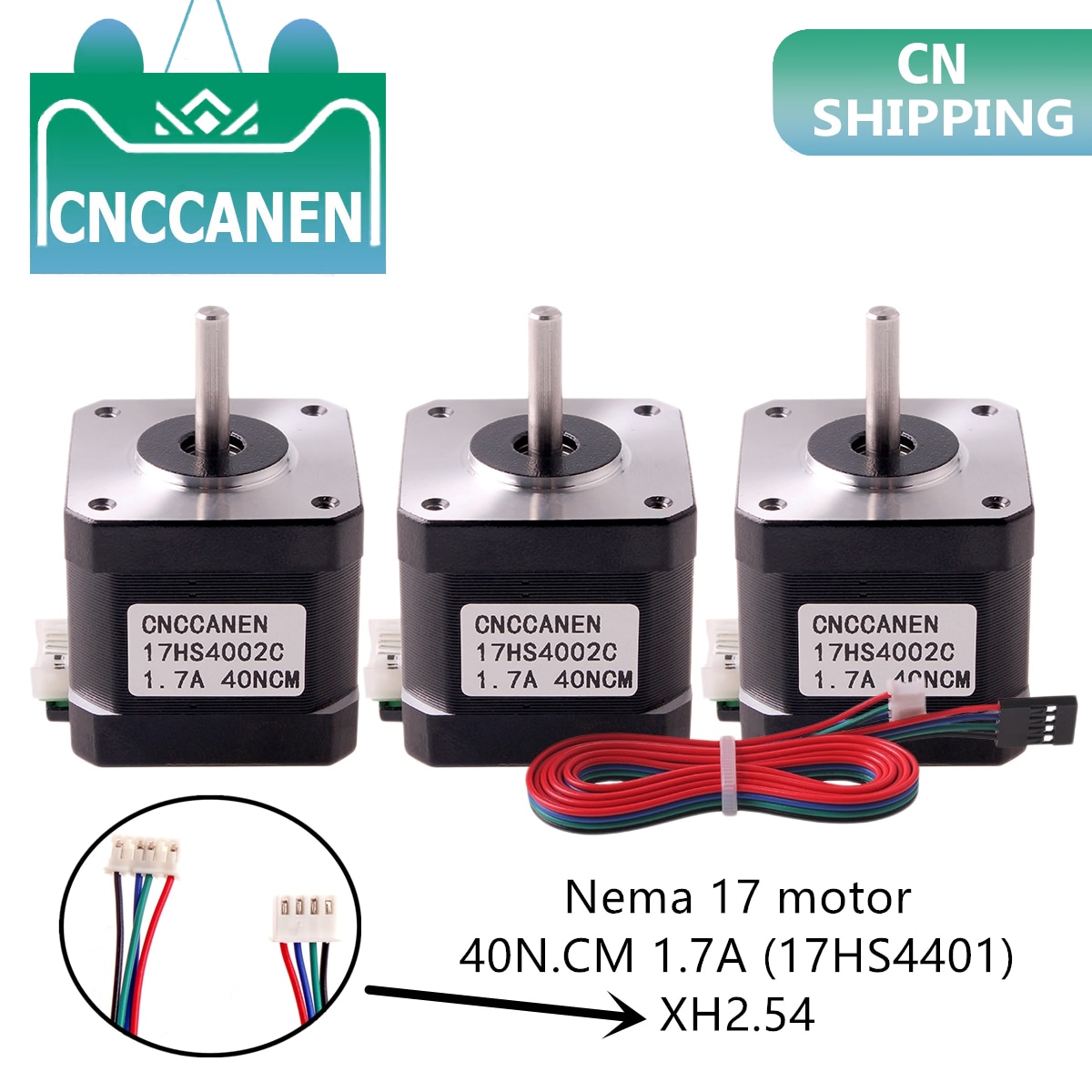 Motor paso a paso Nema17, motor 42, motor Nema 17, 40mm, 1.7A (17HS4401), 4 conductores para impresora 3D XH2.54, 1/3/5 Uds.
