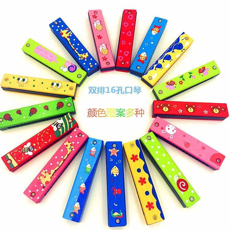 Children&#39;s wooden harmonica harmonica infant early childhood educational toys 16 double hole