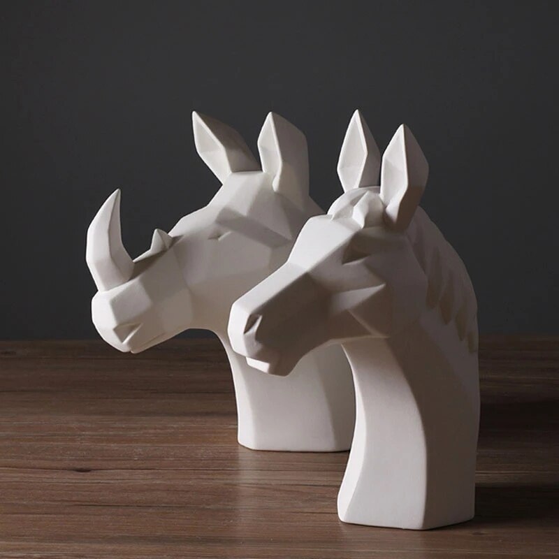 Tête de cheval abstraite en céramique blanche, Sculpture d'animal, pour la décoration de la maison, accessoires, mobilier d'exposition de salon