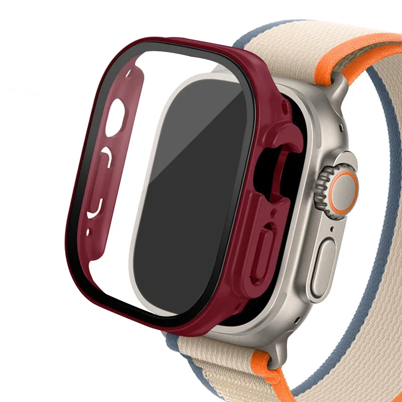Vidrio + funda para Apple Watch Ultra 2, carcasa de 49mm para reloj inteligente, parachoques de PC + Protector de pantalla, cubierta templada, accesorios de banda serie iwatch
