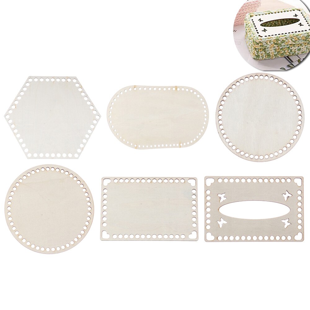 2Pcs Weaving Hollow Crochet Basket Base Template DIY Craft Cross Stitch Bag Making Round Wooden Basket Bottom Paper Box Base