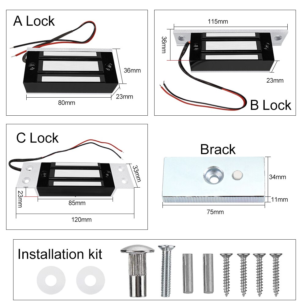 60 kg (100 lbs) elektrisches Magnetschloss, Schrankschloss, elektromagnetisches elektronisches Türschloss, ausfallsicher, DC12 V, für Zugangskontrollsystem