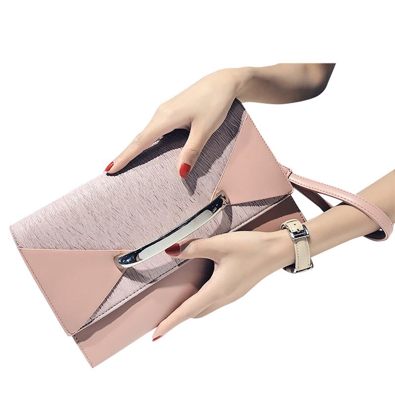 ABDB-Envelope Clutch Bag Women Leather Birthday Party Evening Clutch Bags For Women Ladies Shoulder Clutch Bag Purse Female: Pink