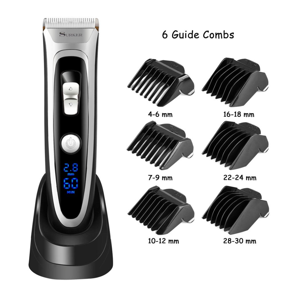 SURKER Professionele Oplaadbare Tondeuse Cordless Tondeuse Met LED Display Haircut Kit Keramische Blade Scheren RFC-688B