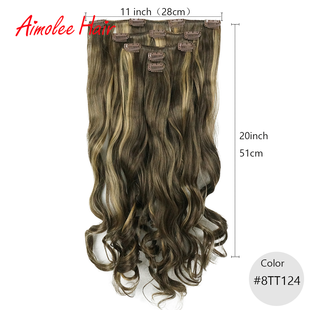 20 " lang 5 stk/sæt bølget sort brun highlight hair extension syntetisk 11 clips in on hair extensions varmebestandigt hårstykke